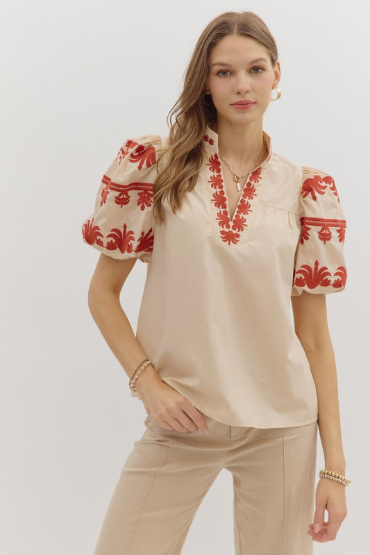 Stitched in Scarlet Short Sleeve Top