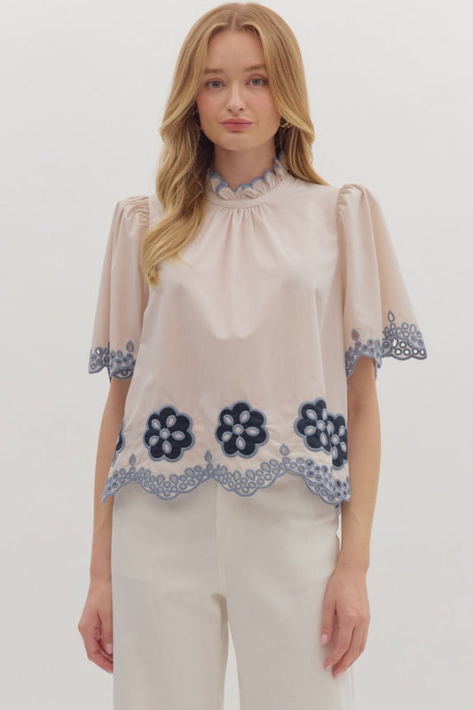Blue Floral Dreams Short Sleeve Top