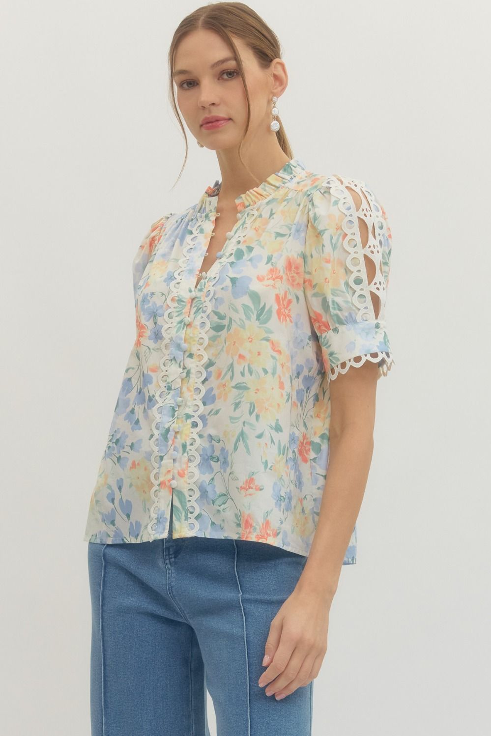 Floral Flutter Short Sleeve Top