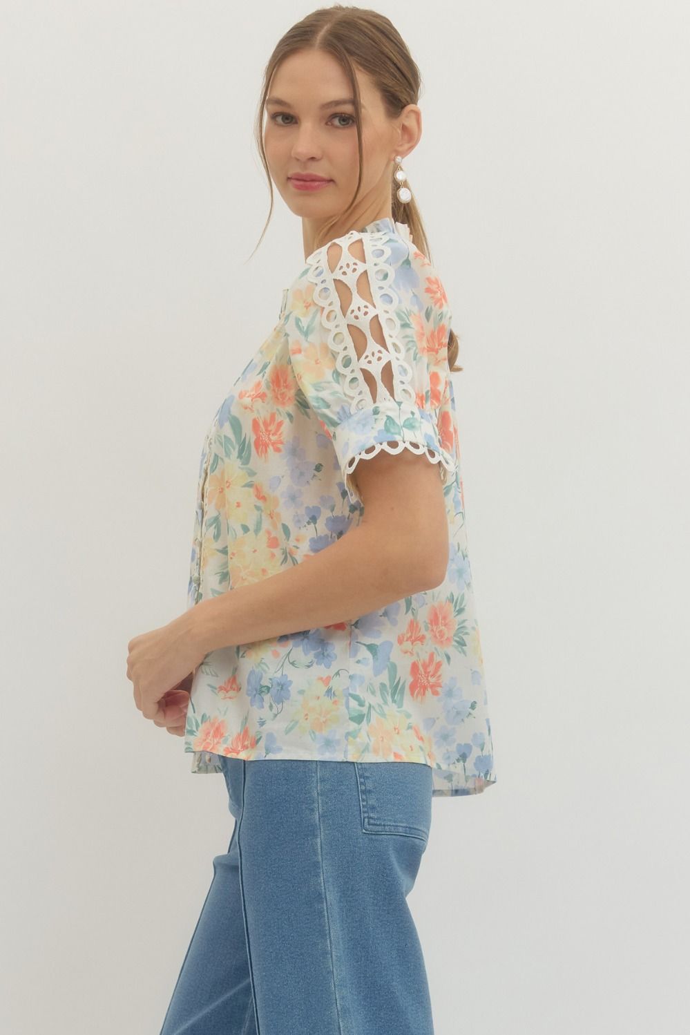 Floral Flutter Short Sleeve Top