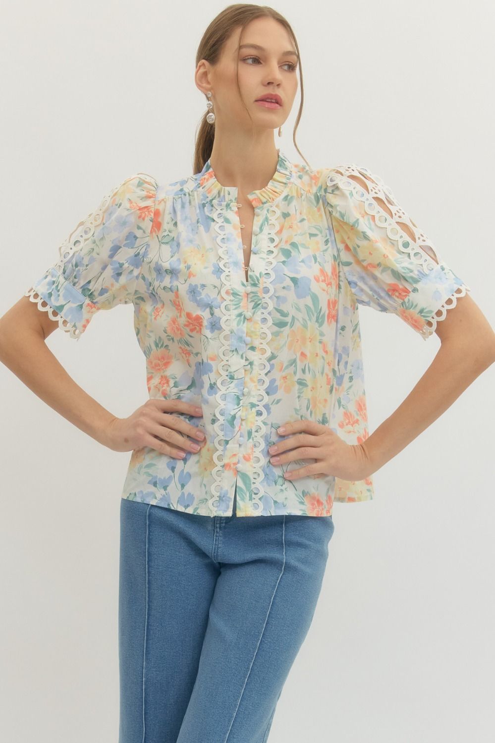 Floral Flutter Short Sleeve Top