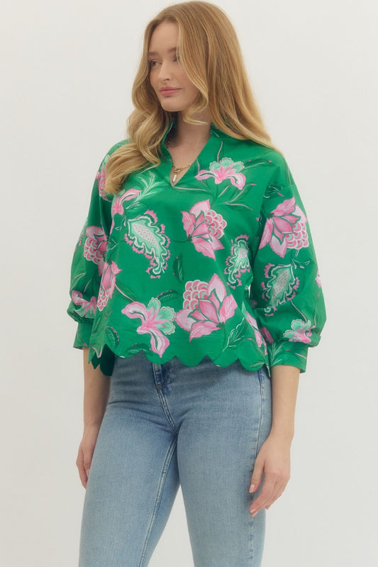 Green Goddess Half Sleeve Top