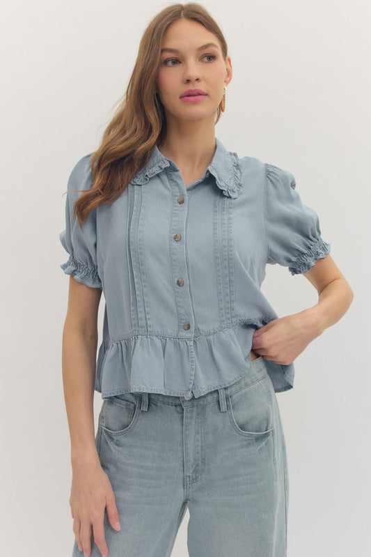 Light Denim Babe Peplum Top