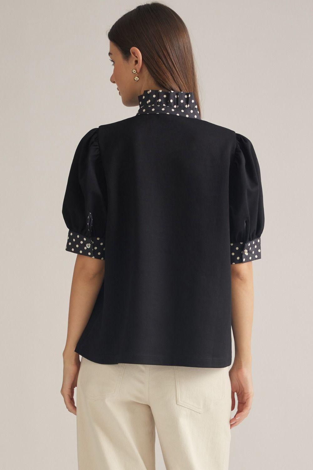 Clara Polka-Dot Trim Blouse