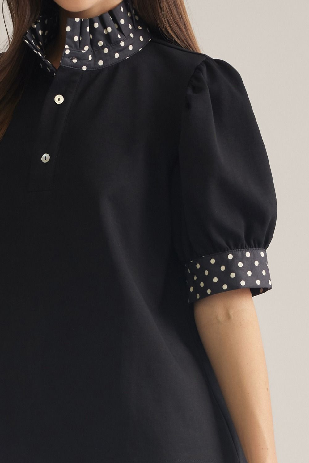 Clara Polka-Dot Trim Blouse