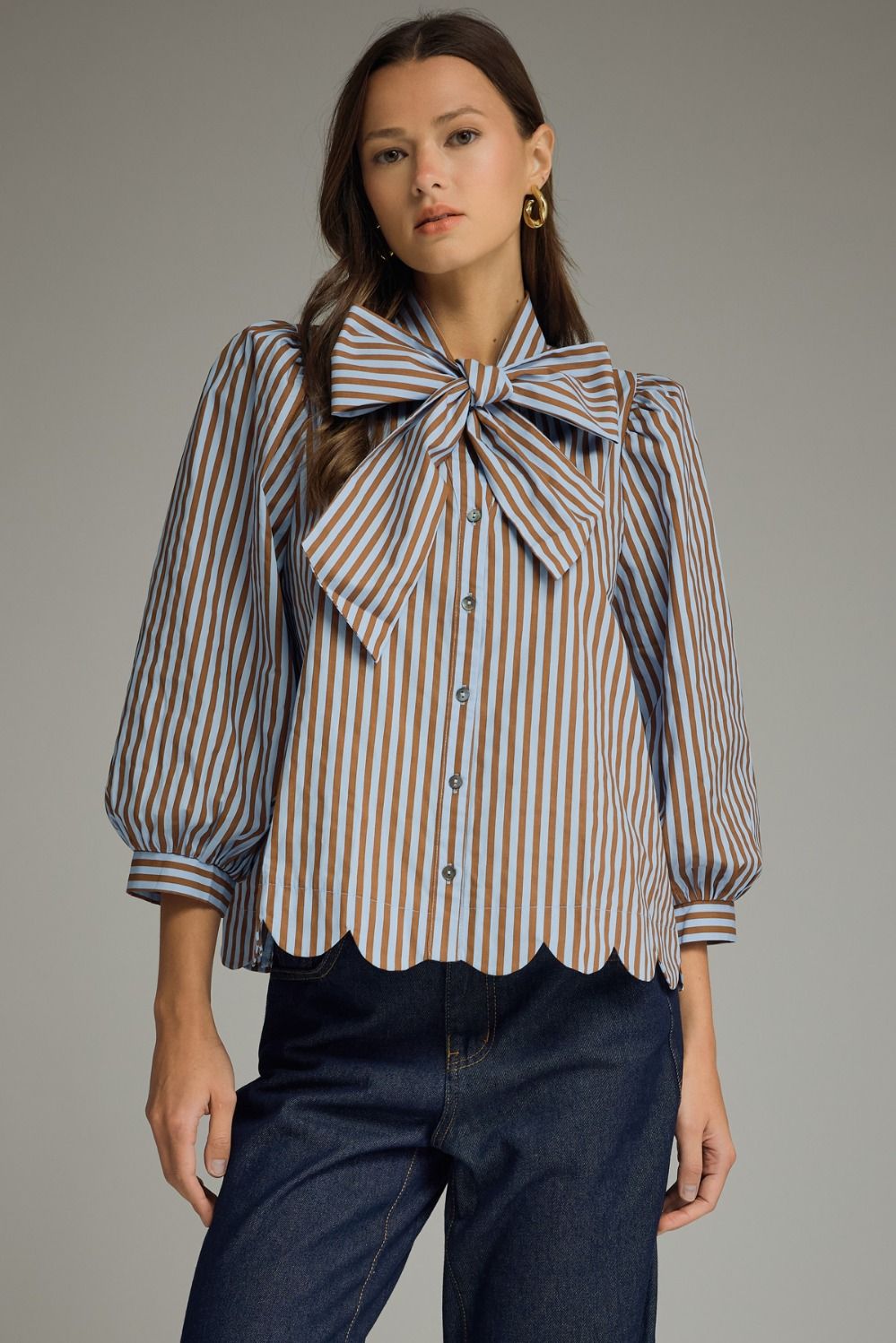 Maribel Bow-Front Striped Blouse
