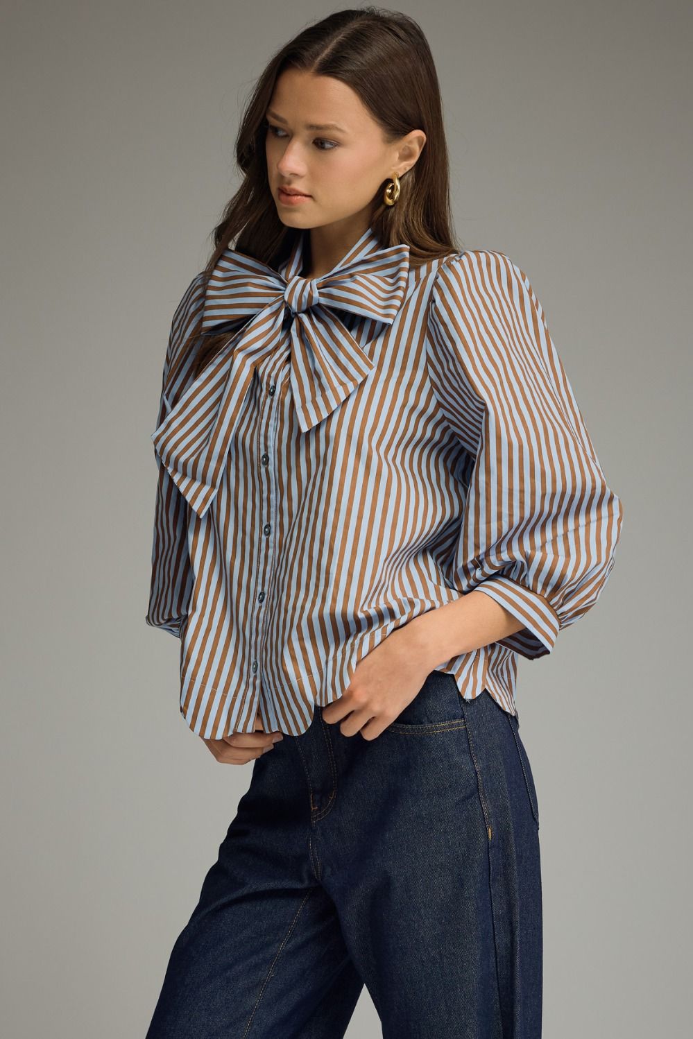 Maribel Bow-Front Striped Blouse
