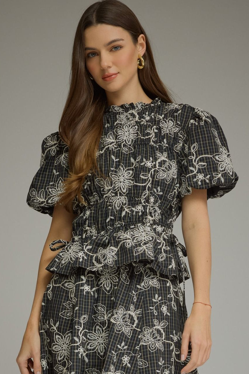 Midnight Bloom Peplum Top