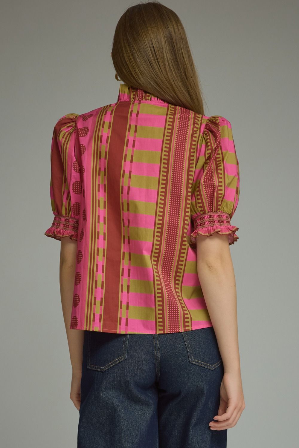 Pink & Olive Ruffle Sleeve Top