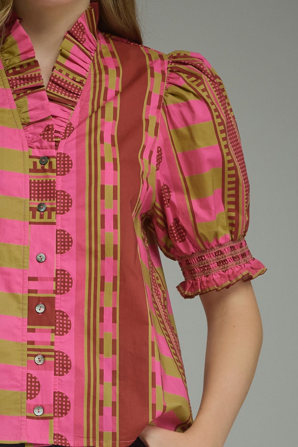 Pink & Olive Ruffle Sleeve Top