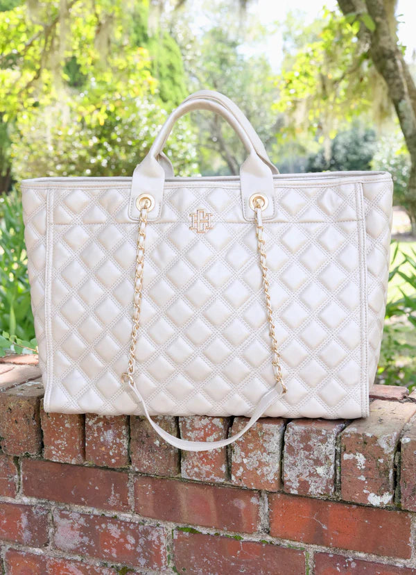 Caroline Hill Melissa Tote Bag Pearl Quilted DQ