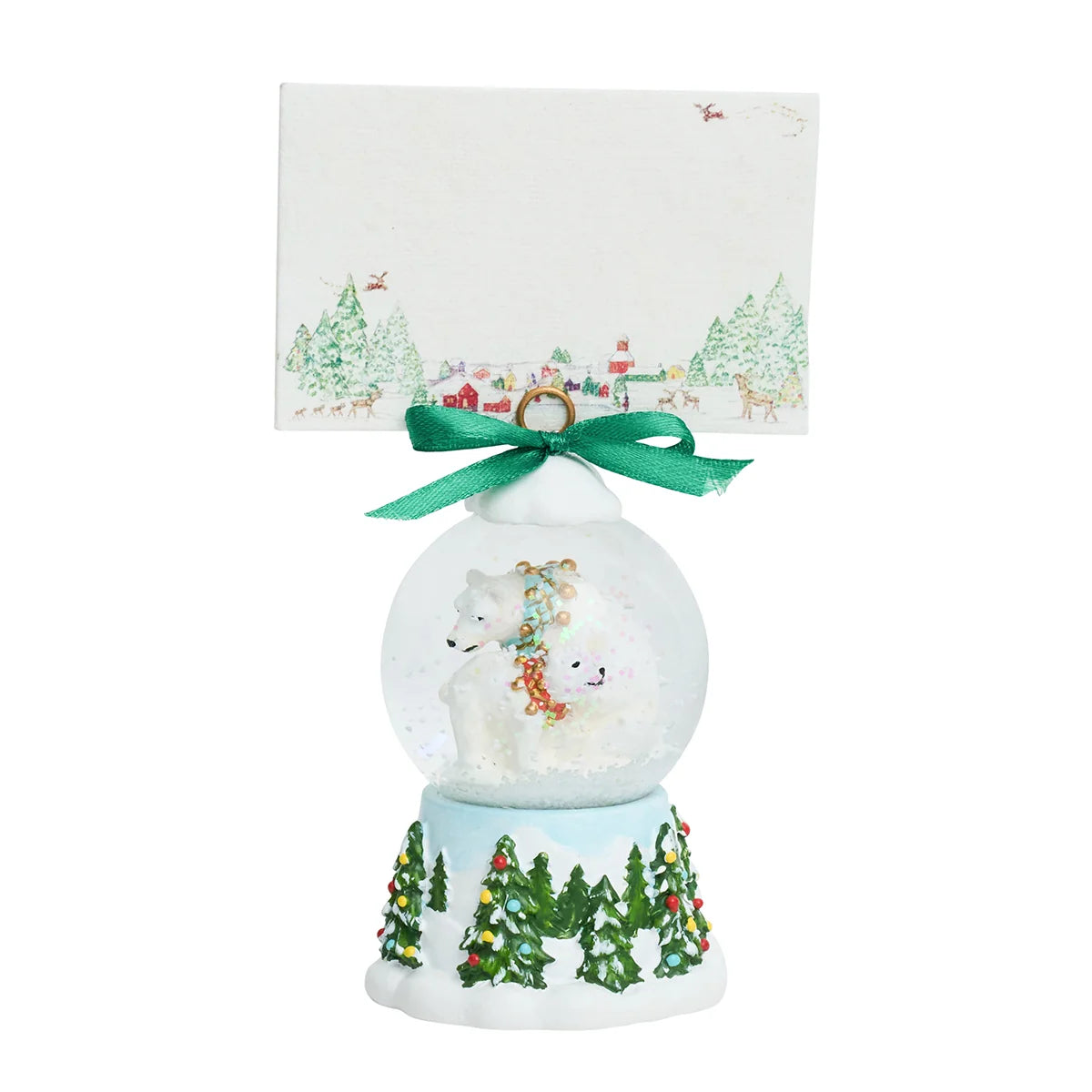 North Pole Polar Bear Snow Globe Place Card Holder