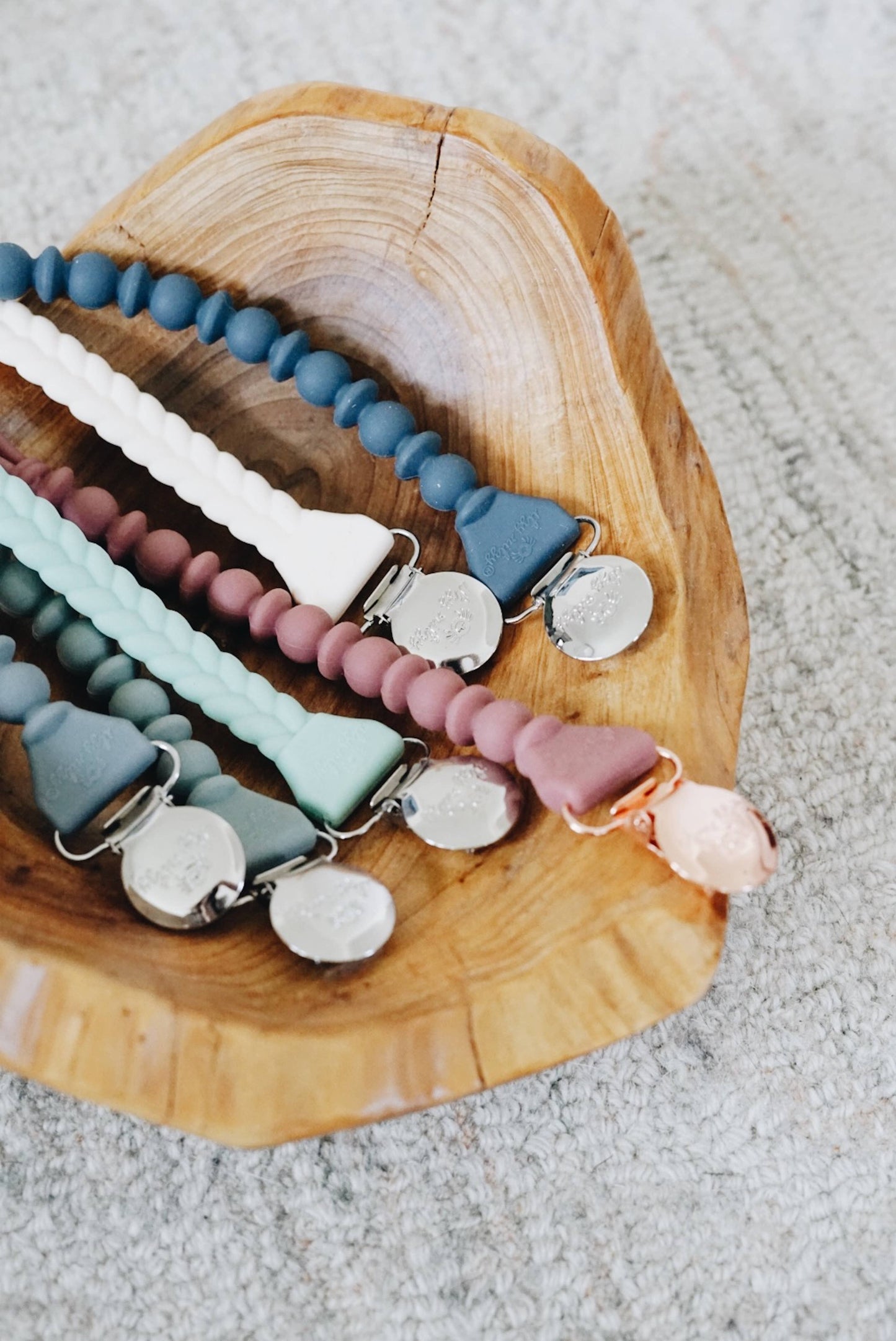 The Porch Sweetie Strap™ Silicone One-Piece Pacifier Clips: Blue Beaded