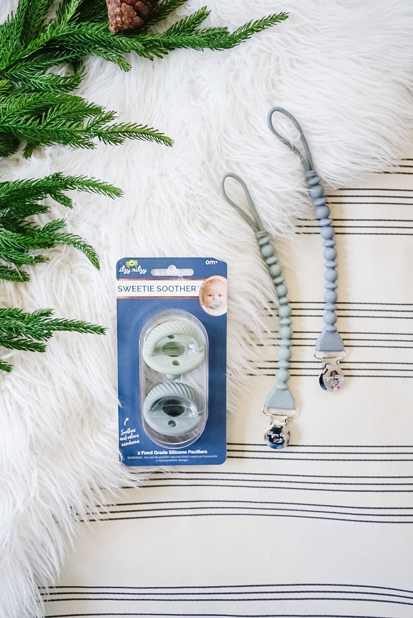 The Porch Sweetie Strap™ Silicone One-Piece Pacifier Clips: Blue Beaded