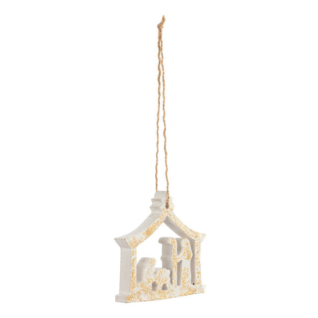 Demdaco Nativity Scene Gold White Wood Ornament