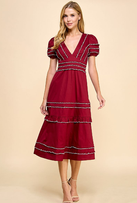 Merlot Elegance Midi Dress