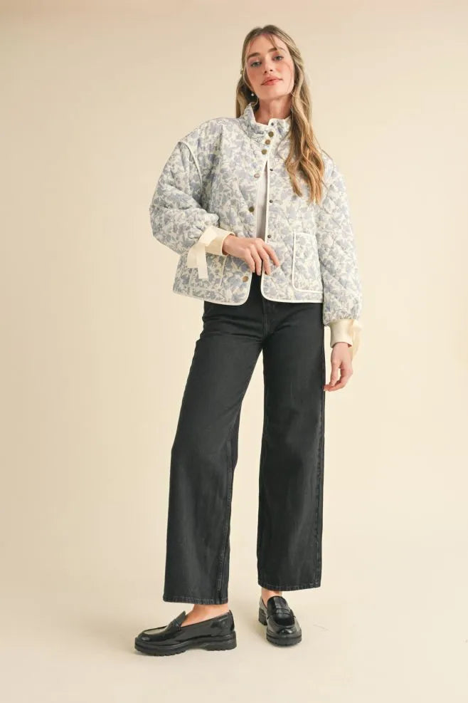 Light Blue Floral Dream Quilted Puffer Jacket
