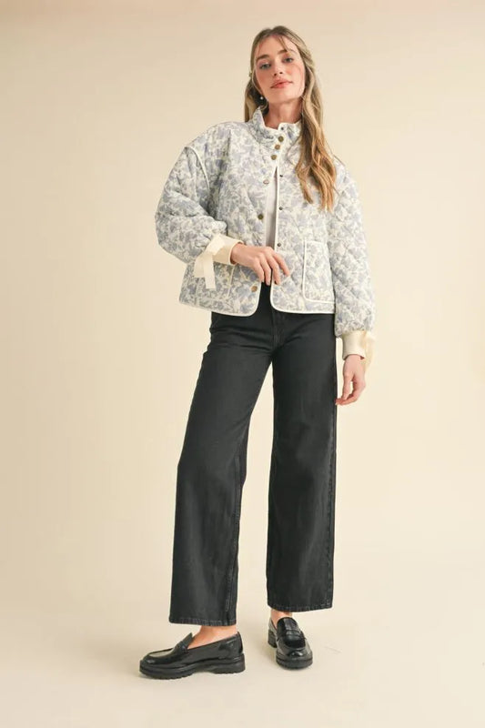 Light Blue Floral Dream Quilted Puffer Jacket
