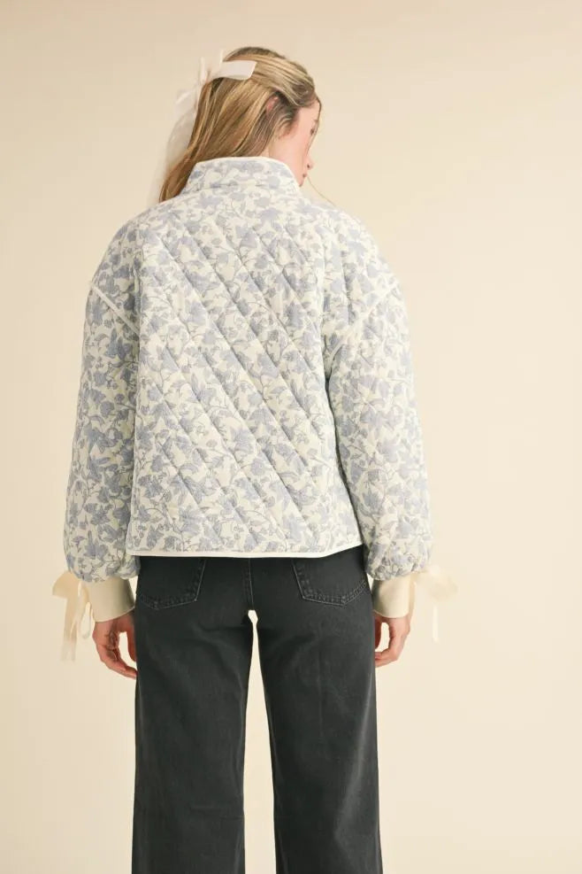 Light Blue Floral Dream Quilted Puffer Jacket