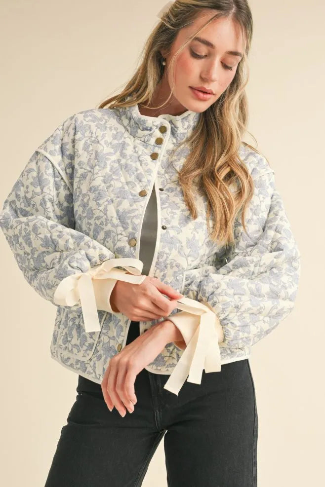 Light Blue Floral Dream Quilted Puffer Jacket