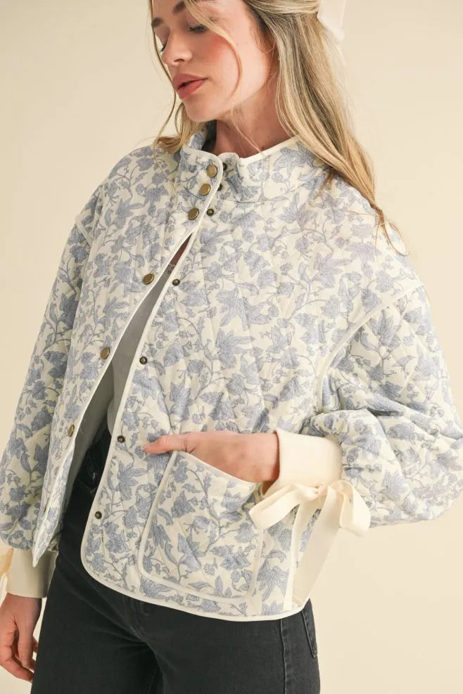 Light Blue Floral Dream Quilted Puffer Jacket