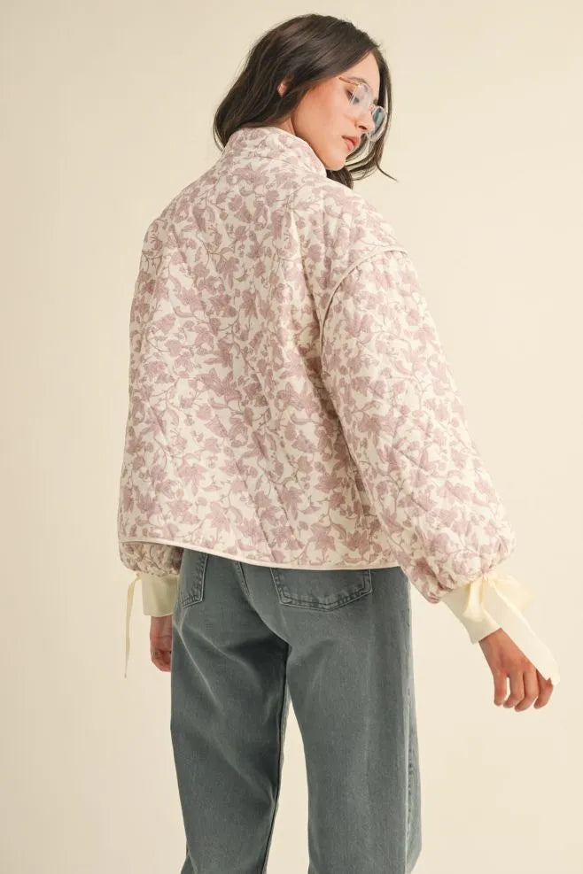 Light Pink Floral Dream Quilted Puffer Jacket