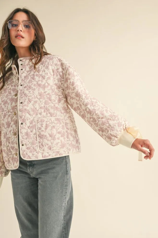 Light Pink Floral Dream Quilted Puffer Jacket