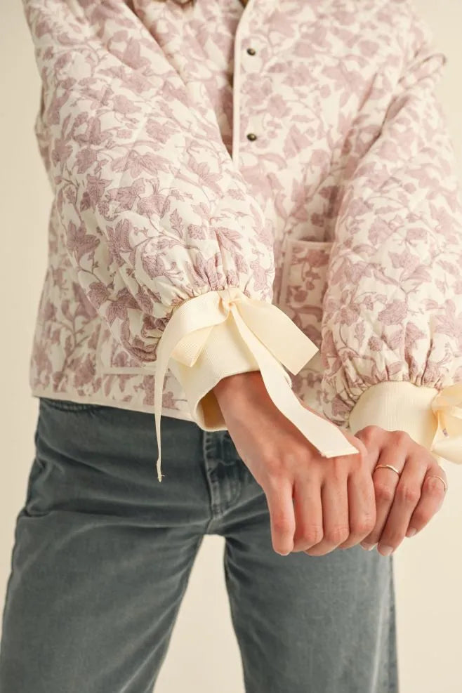 Light Pink Floral Dream Quilted Puffer Jacket