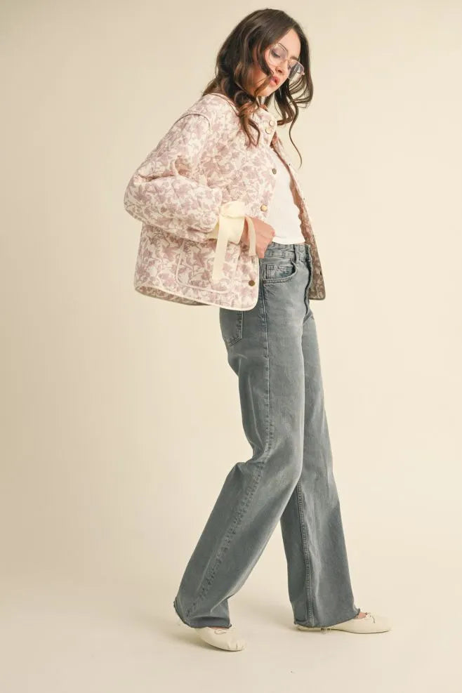 Light Pink Floral Dream Quilted Puffer Jacket