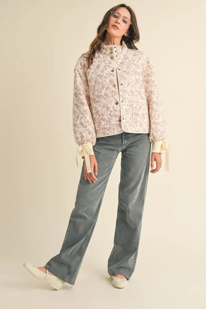 Light Pink Floral Dream Quilted Puffer Jacket