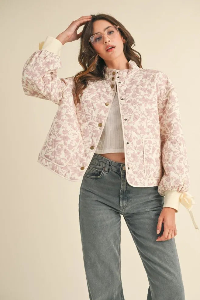 Light Pink Floral Dream Quilted Puffer Jacket