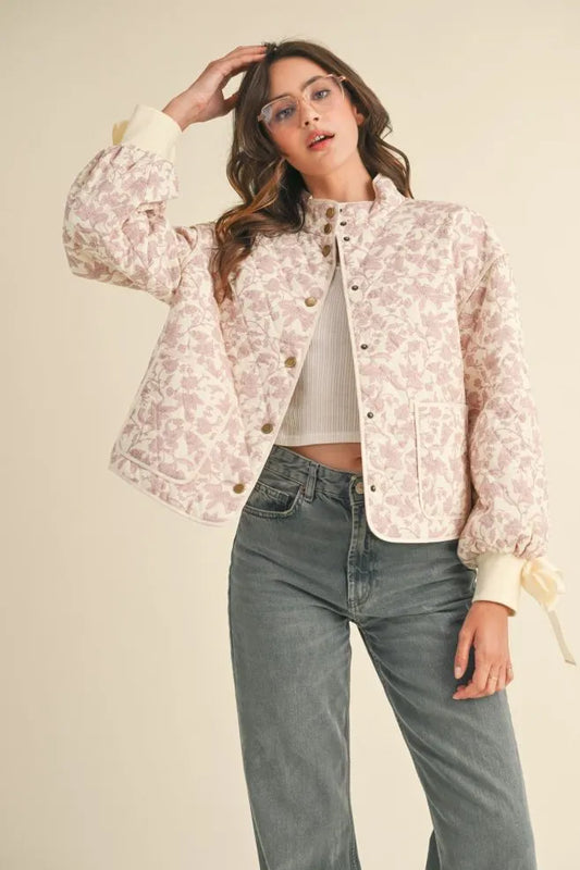 Light Pink Floral Dream Quilted Puffer Jacket
