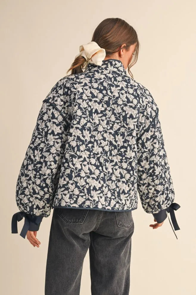 Navy Floral Dream Quilted Puffer Jacket