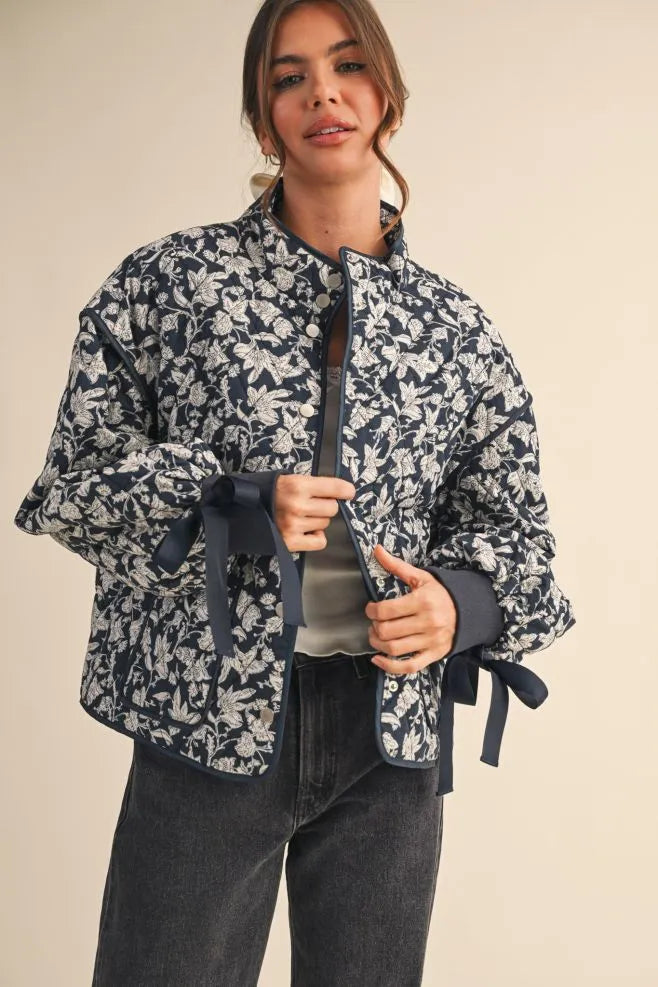 Navy Floral Dream Quilted Puffer Jacket
