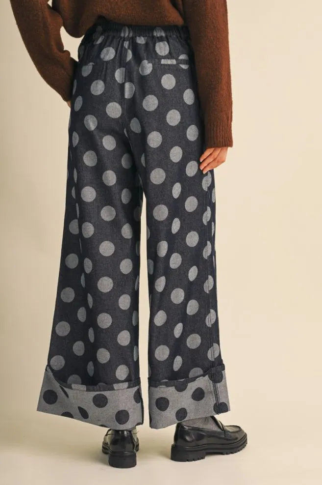 Dot Darling Wide Leg Denim Jeans