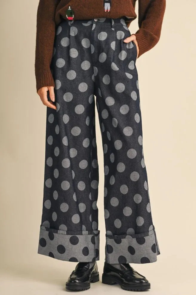 Dot Darling Wide Leg Denim Jeans