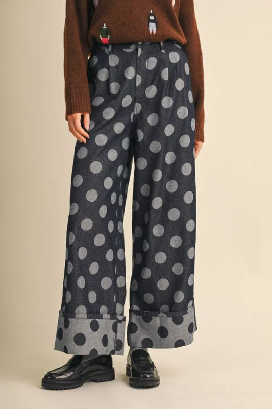 Dot Darling Wide Leg Denim Jeans