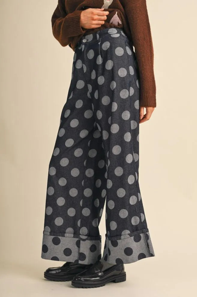 Dot Darling Wide Leg Denim Jeans