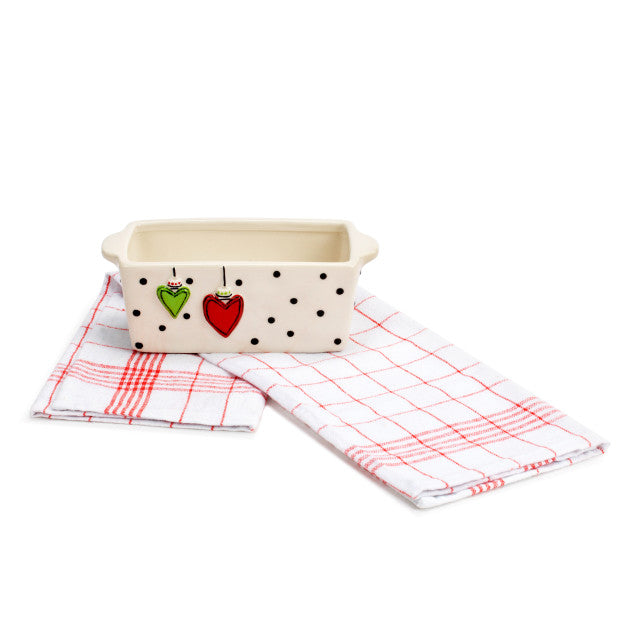 Demdaco Mini Loaf Pan with Towel Set - Hearts