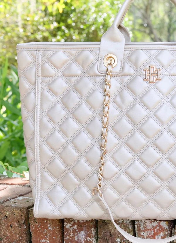 Caroline Hill Melissa Tote Bag Pearl Quilted DQ