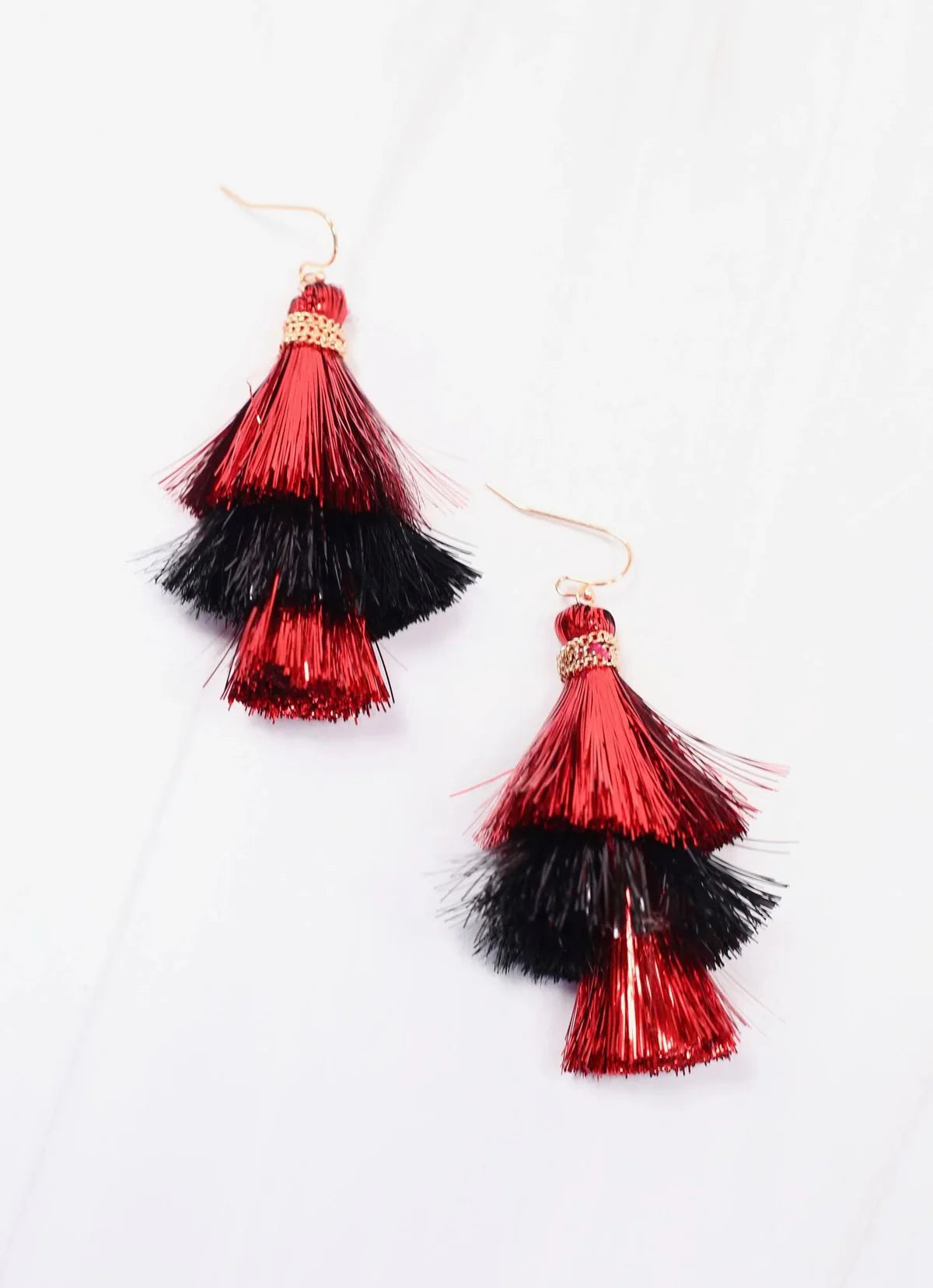 Caroline Hill Red & Black Tassel Earrings