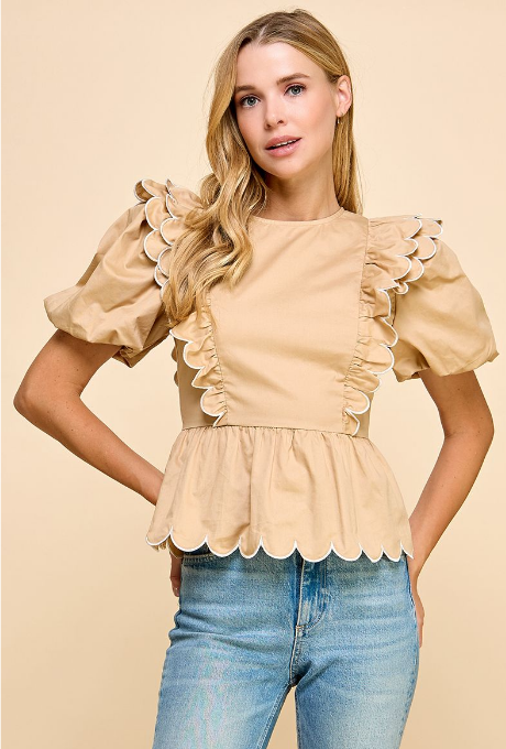 Khaki Charm Ruffle Top