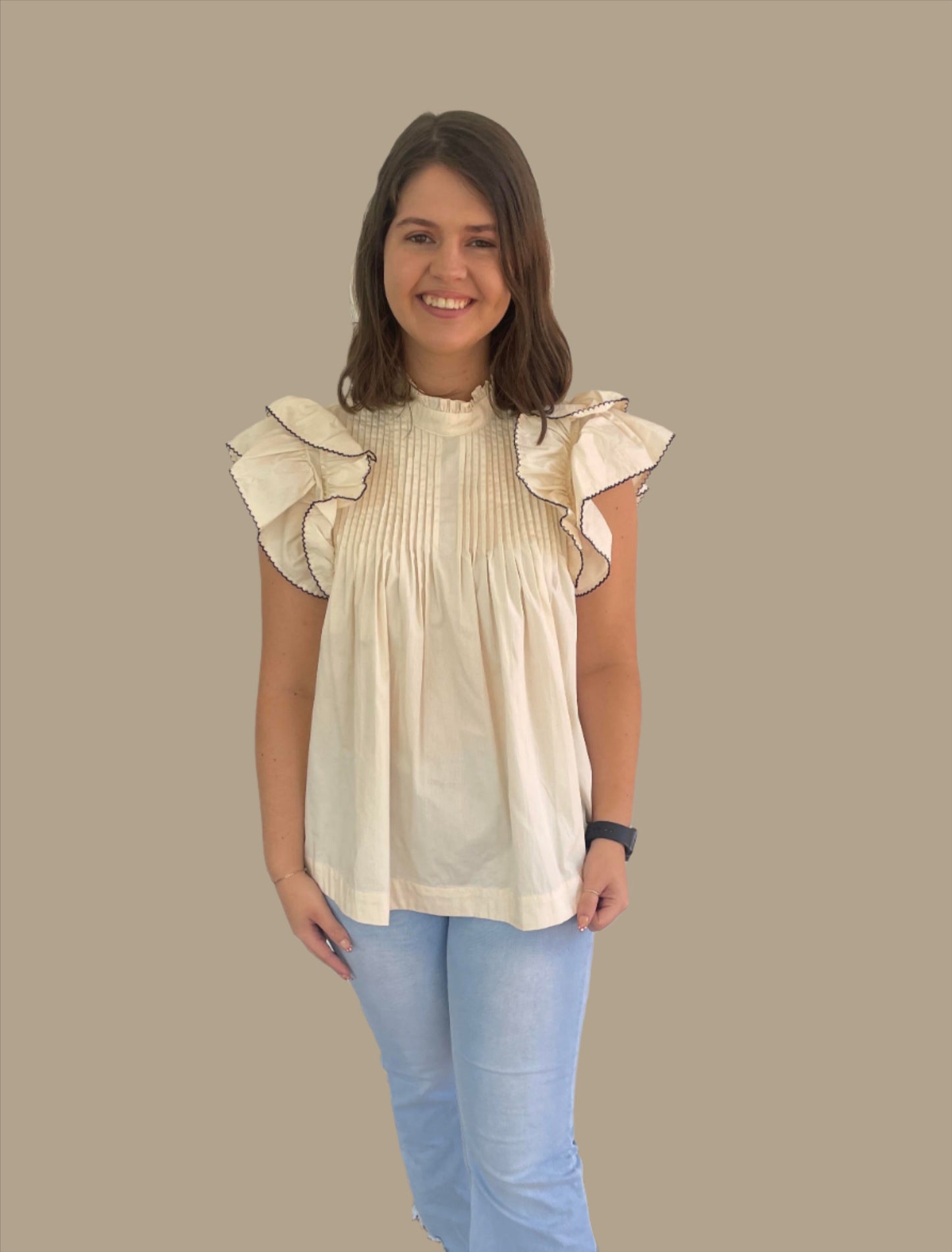 Elegance is Beauty Cream Ruffle Sleeve Top