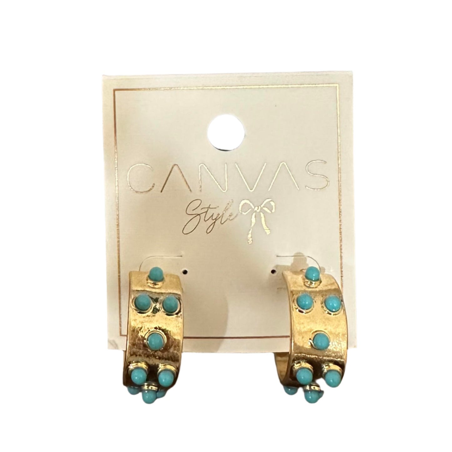 Canvas Yellowstone Turquoise Studded Hoop Earrings in Turquoise and Worn Gold