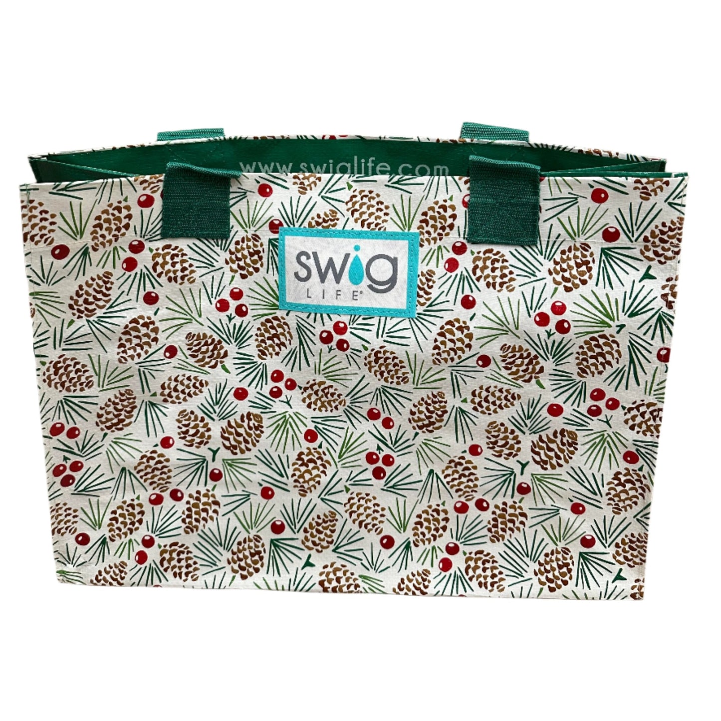 Swig Laminated Pinecone Christmas Tote Bag