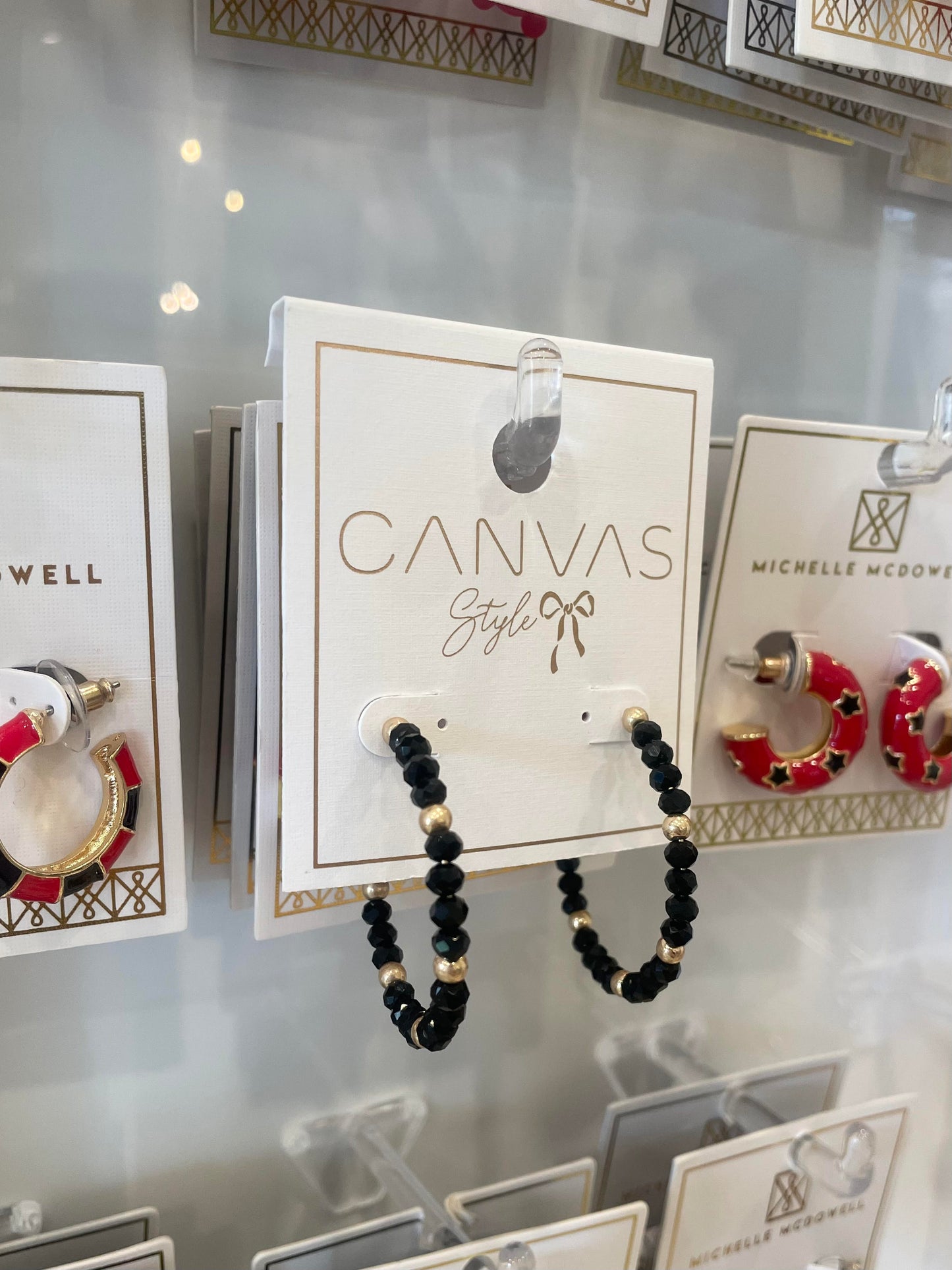 Canvas Hallie Semiprecious Beaded Hoop Earrings in Black