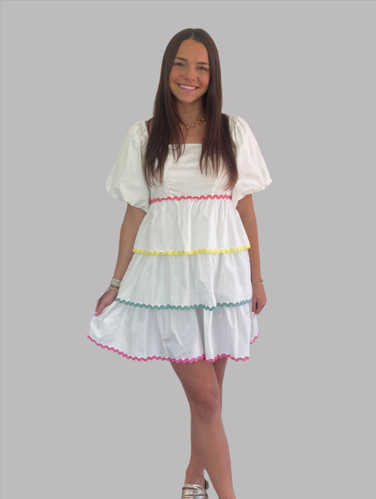 Sunset Harmony White Tiered Dress