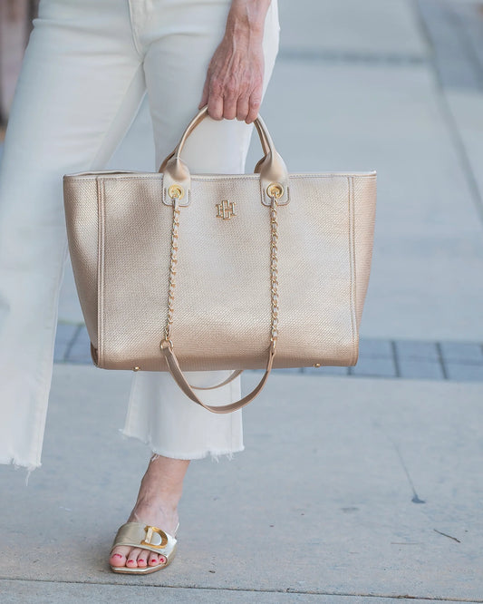 Caroline Hill Missy Tote Woven Gold