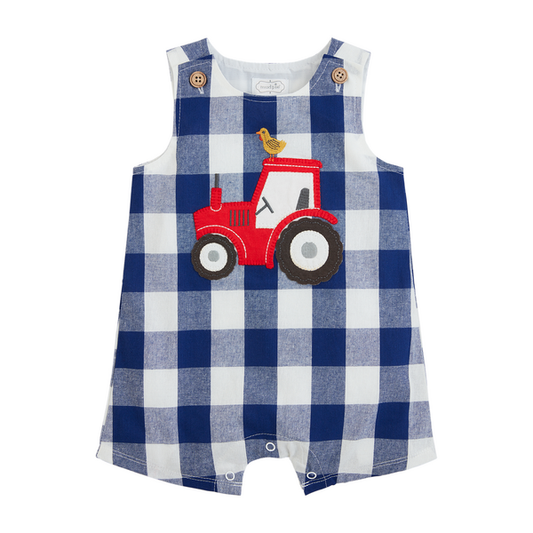 Mud Pie Plaid Tractor Jon Jon 0-3 Month