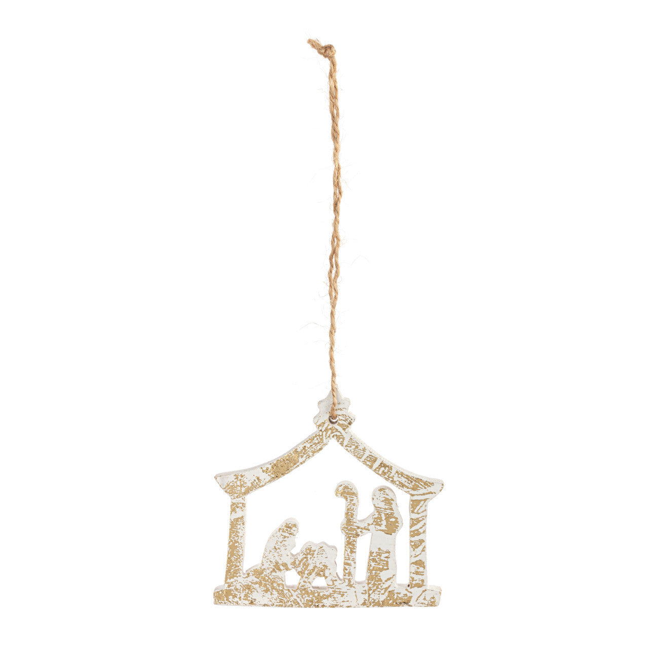 Demdaco Nativity Scene Gold White Wood Ornament